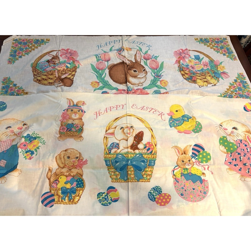 Vtg Wamsutta OTC Hallmark Easter Fabric Panel LOT of 6 Bunny Chicks 2 Designs